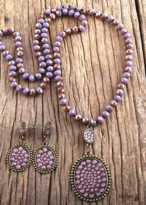 Boho Necklace, Jewelry Set, RH Crystal Black White Glass